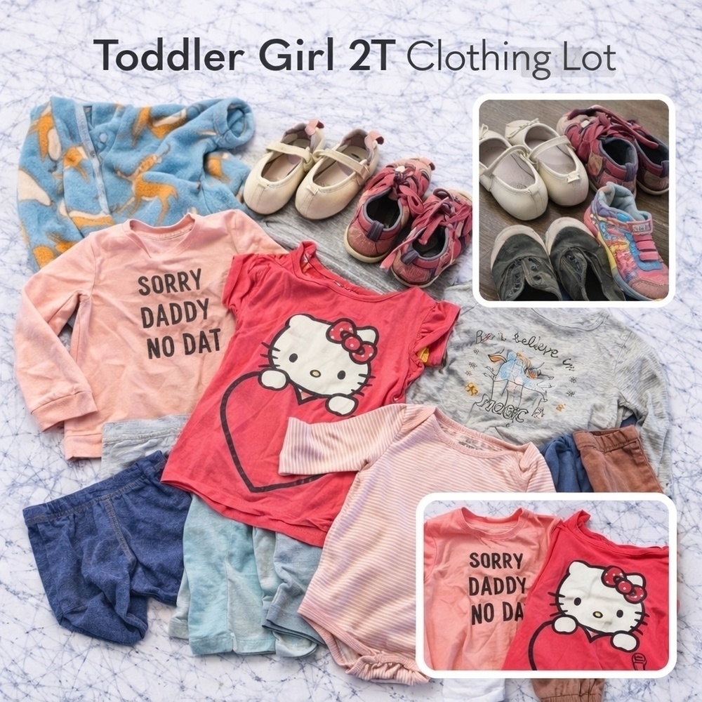 Toddler Girls 2T Shoe And Clothing Bundle Lot Pants Shirts Sneakers